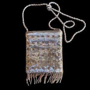 Vintage NYTLITES Chiffon Layered Beaded Purse Copper Brown 8" Flapper 60's Glam